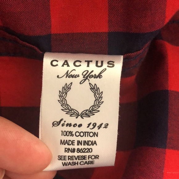 Cactus Slim Fit Red Navy Plaid Long Sleeve Button Down Shirt Sz XL - Picture 10 of 13